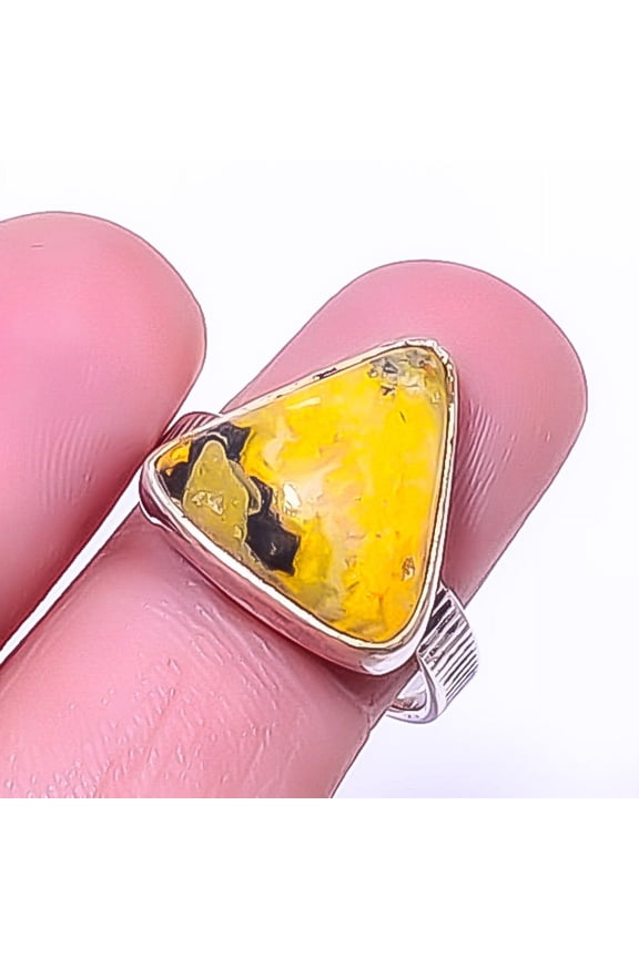Bumble Bee Jasper- Indonesia 925 Sterling Silver Jewelry Ring s.8 T964, Christmas Gift, Gemstone Silver Jewelry, Jasper Ring, New Year Sale