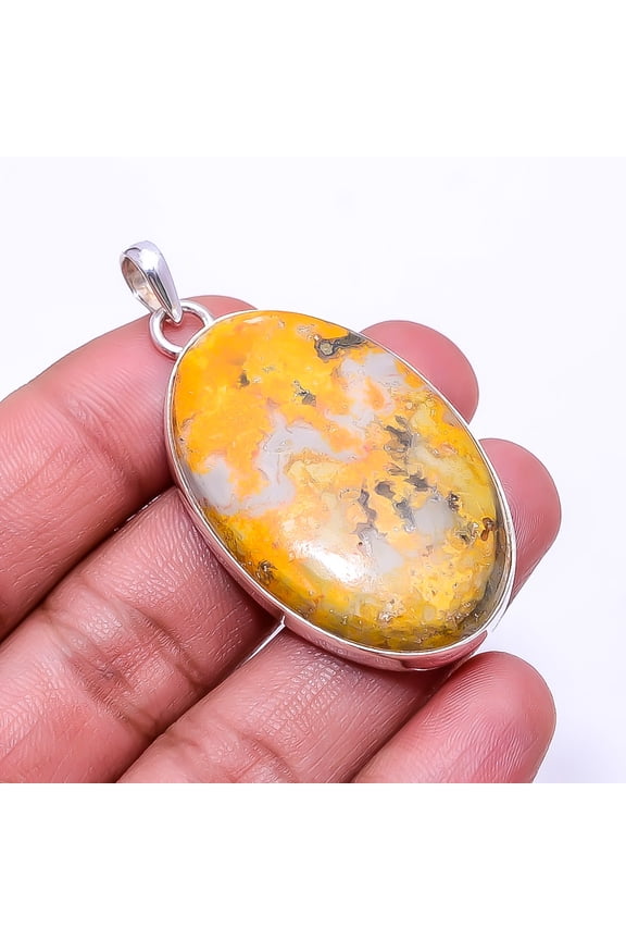 Bumble Bee Jasper -Indonesia 925 Sterling Silver Pendant 2.03", Yellow Bumble Bee Jasper Pendant P_7993_319_67