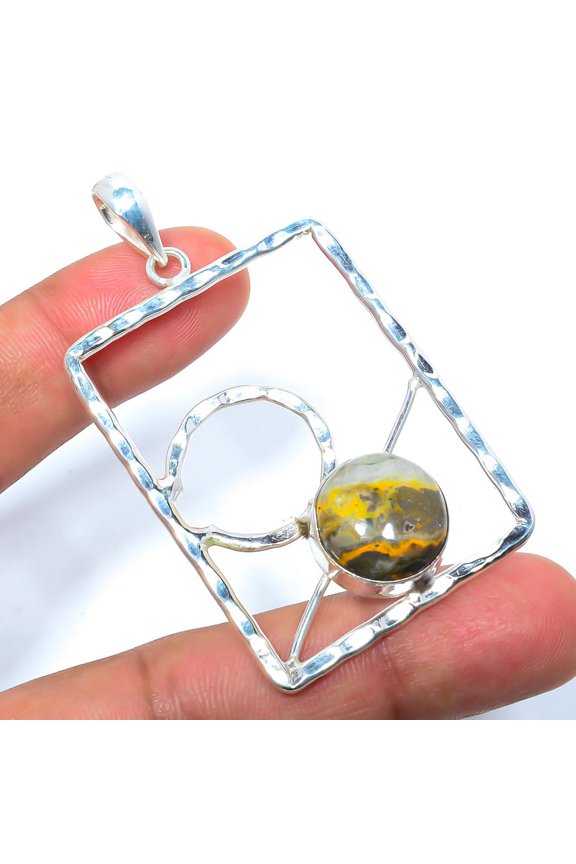 Bumble Bee Jasper- Indonesia 925 Sterling Silver Pendant 2.46", Jasper Pendant, Gemstone Pendant