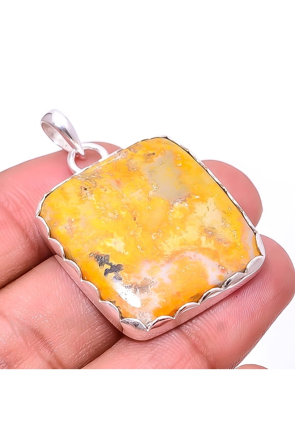 Bumble Bee Jasper -Indonesia Designer Handmade 925 Sterling Silver Pendant 1.64", Yellow Bumble Bee Jasper Pendant P_8060_321_42