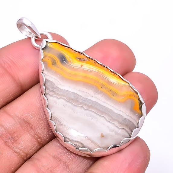 Bumble Bee Jasper -Indonesia Designer Handmade 925 Sterling Silver Pendant 2.11", Yellow Bumble Bee Jasper Pendant P_8060_321_5