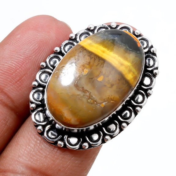Bumble Bee Jasper Oval Shape Gemstone Fashion Ethnic Ring Jewelry 8.50" SA 6131