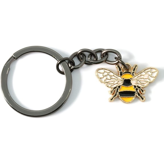 Bumble Bee Keychain | Alloy Bee Keychain with Black 1 inch Ring with a Bumble Bee Charm