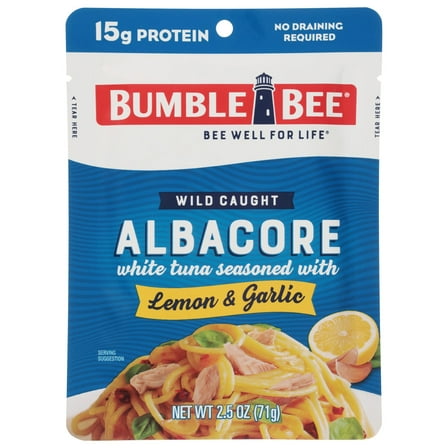 Bumble Bee Lemon & Garlic Seasoned Albacore Tuna in Water, Ready to Eat, 2.5 oz Pouch