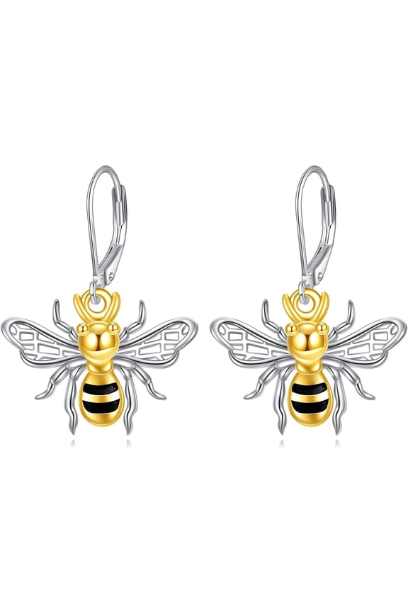 Bumble Bee Leverback Earrings for Women Silver Honey Bee Earrings Honeybee Dangle Drop Earrings Bumblebee Jewelry Gifts for Mother Sister