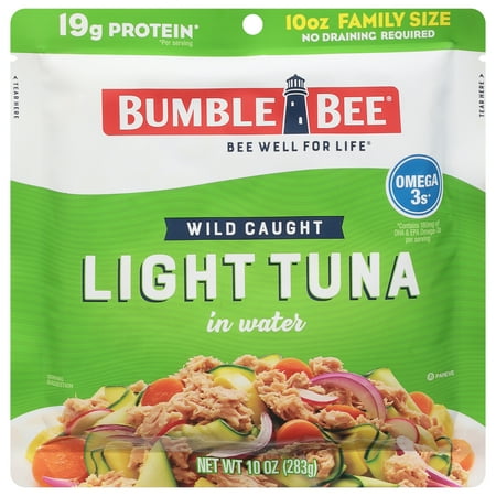 (2 pack) (2 Pack) BUMBLE BEE Family Size Light Tuna Pouch, Tuna Fish, High Protein Food, Keto, 10 Ounce Pouch