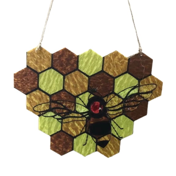 Bumble Bee Ornament Stained Glass Window Hanging Suncatcher Home Decor, Gifts