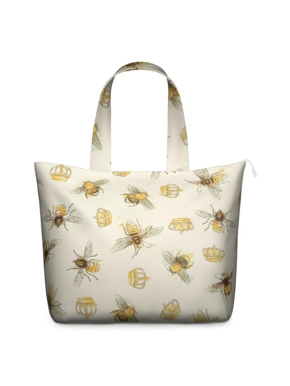 Bumble Bee Pattern Travel Duffel Bag, Bee Lovers Cartoon Print Weekender Tote, Yellow Hive Design Multipurpose Carry-on for Women