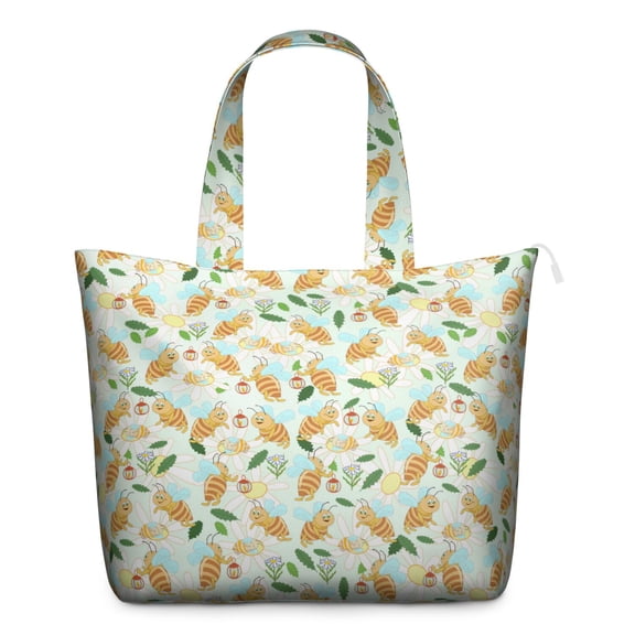 Bumble Bee Pattern Travel Duffel Bag, Bee Lovers Cartoon Print Weekender Tote, Yellow Hive Design Multipurpose Carry-on for Women