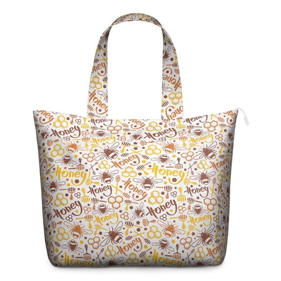Bumble Bee Pattern Travel Duffel Bag, Bee Lovers Cartoon Print Weekender Tote, Yellow Hive Design Multipurpose Carry-on for Women