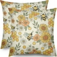 thumbnail image 1 of Bumble Bee Pillow Covers 18x18 Set of 2 Summer Sunflower Daisy Floral Honeycomb Yellow Green Decorative Throw Pillows Outdoor Farmhouse Pillowcases Linen Cushion Case Sofa Couch Bed Home Decor, 1 of 6