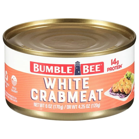 Bumble Bee Wild Caught White Crabmeat, 14g Protein Per Serving, Shelf Stable Can, 6oz