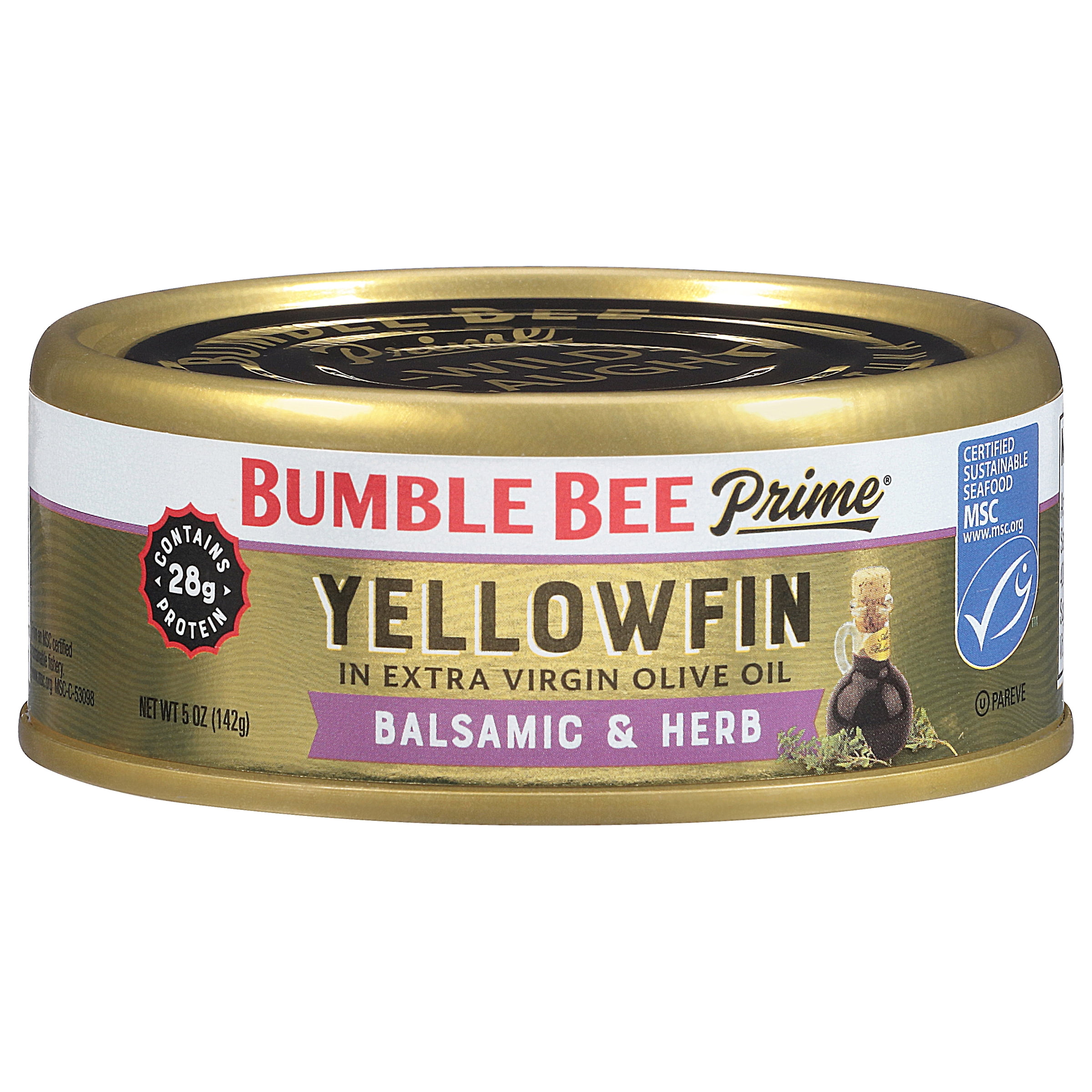 Bumble Bee Bumble Bee Prime Balsamic and Herb Yellowfin Tuna in Extra Virgin Olive Oil, Wild Caught, Gluten Free, 28g Protein per Serving, Kosher, Shelf Stable Can, 5 oz — product image