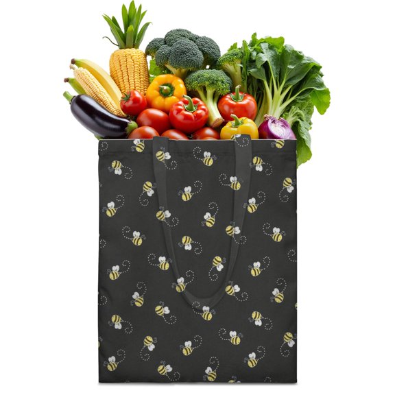 Bumble Bee Print Canvas Shopping Tote for Women, Durable and Eco-Friendly Reusable Bag, Lightweight Foldable for School & Beach Trips