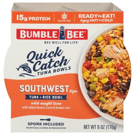 Bumble Bee Quick Catch Southwest Style Tuna and Rice Bowl, Wild Caught, Gluten Free, Ready to Eat, 15g Protein per Serving, Shelf Stable Bowl, 6 oz