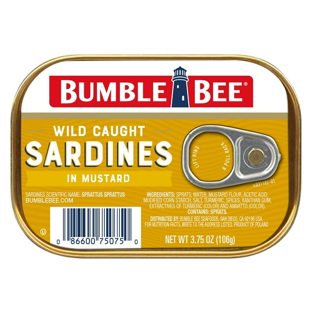 Bumble Bee Sardines In Mustard, 3.75oz, High Protein Food and Snacks