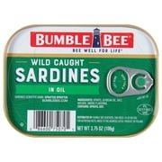 Bumble Bee Wild Caught Sardines in Oil, Gluten Free, 13g Protein Per Serving, Ready to Eat, Shelf Stable Tin Can, 3.75 oz