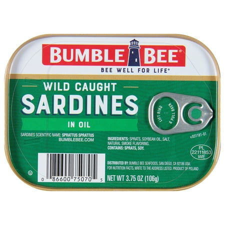 (4 Pack) Bumble Bee Sardines in Oil, Gluten Free Food, High Protein Snacks, 3.75 oz. Can