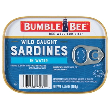 Bumble Bee Sardines in Water, Gluten Free Snacks, 12g Protein per serving, 3.75oz can