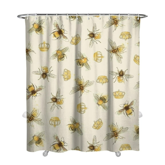 Bumble Bee Shower Curtain Set with 12 Hooks - Honeycomb Print Waterproof Fade-Resistant Machine Washable Hotel Style 72x84 inches