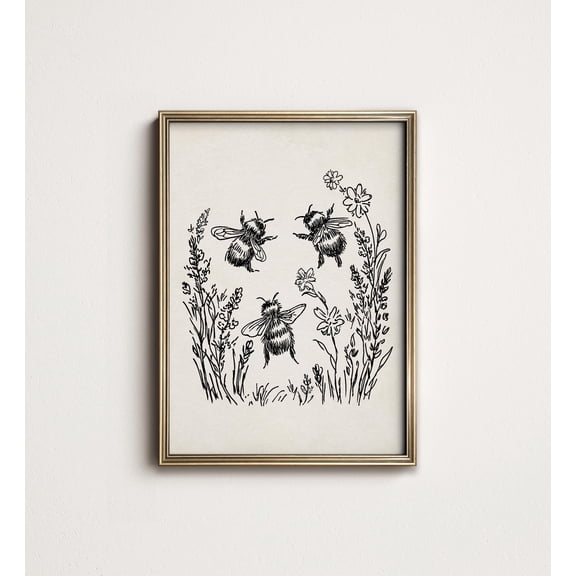 Bumble Bee Sketch Print: Woodland Nursery Decor Sk1-128 UNFRAMED Poster, Wall Art for Decor, Present, 12x18