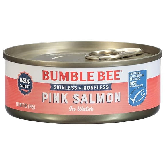 Bumble Bee Skinless & Boneless Canned Pink Salmon in Water, 5 oz Can - Premium Wild Caught Salmon - 20g Protein per Serving - Gluten Free, Kosher, MSC Certified ( Pack of 2 )