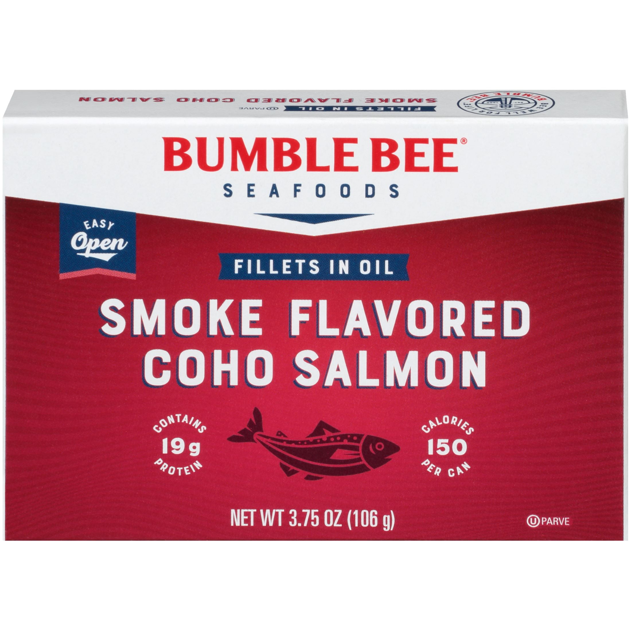 Bumble Bee Smoke Flavored Coho Salmon Fillets in Oil, Gluten Free, 19g Protein per Serving, Shelf Stable, 3.75 oz
