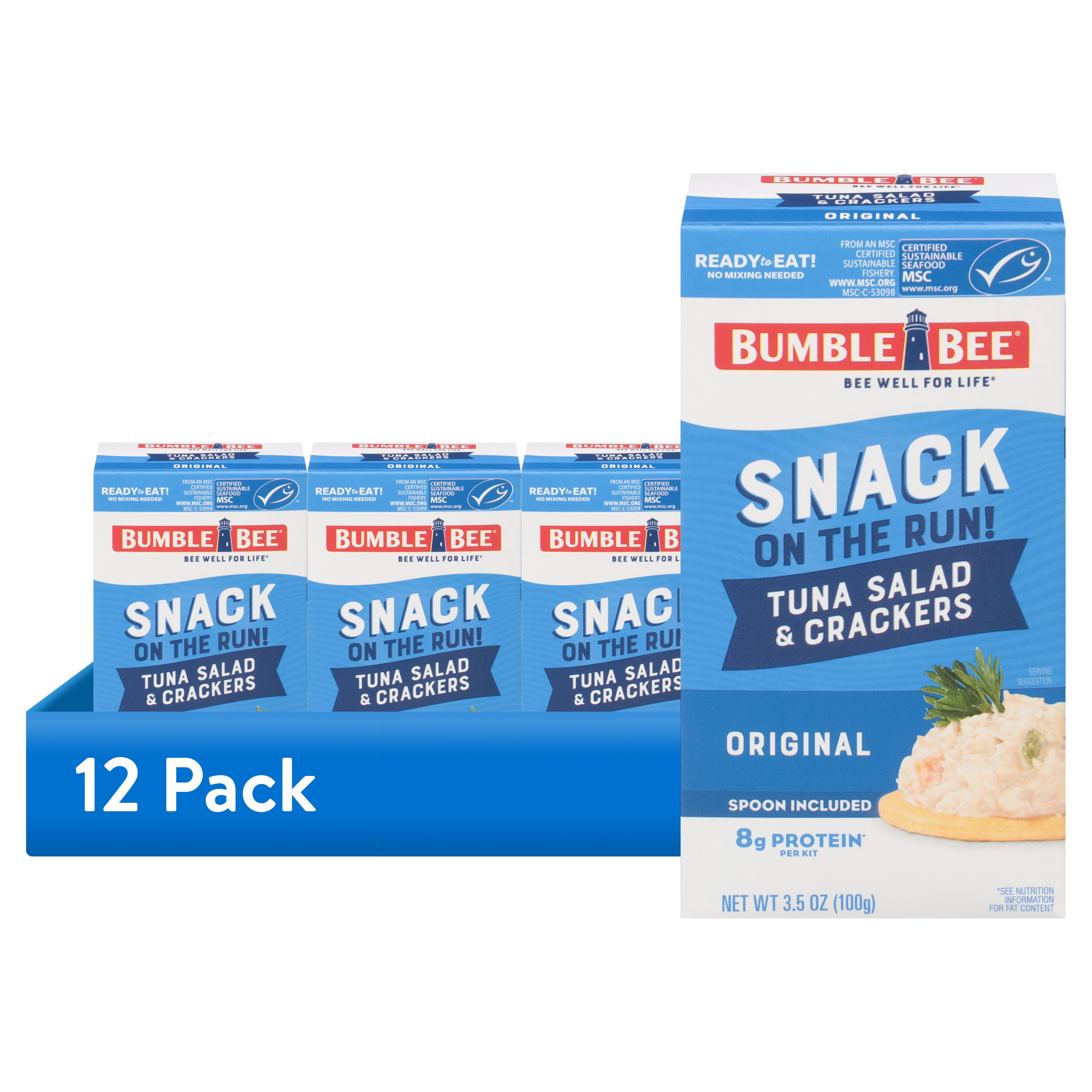 (12 pack) Bumble Bee Snack on The Run Tuna Salad with Crackers Kit, Wild Caught, Ready to Eat, Spoon Included, Shelf Stable Box, 3.5oz