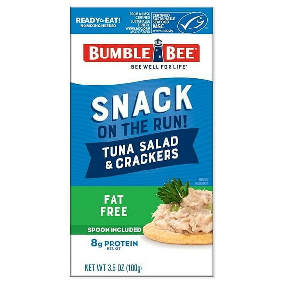 Bumble Bee Snack On The Run Fat-Free Tuna Salad with Crackers Kit - Ready to Eat, Spoon Included - Wild Caught Tuna - Shelf Stable & Convenient Protein Snack, 3.5 Ounce Boxes ( Pack of 2 )