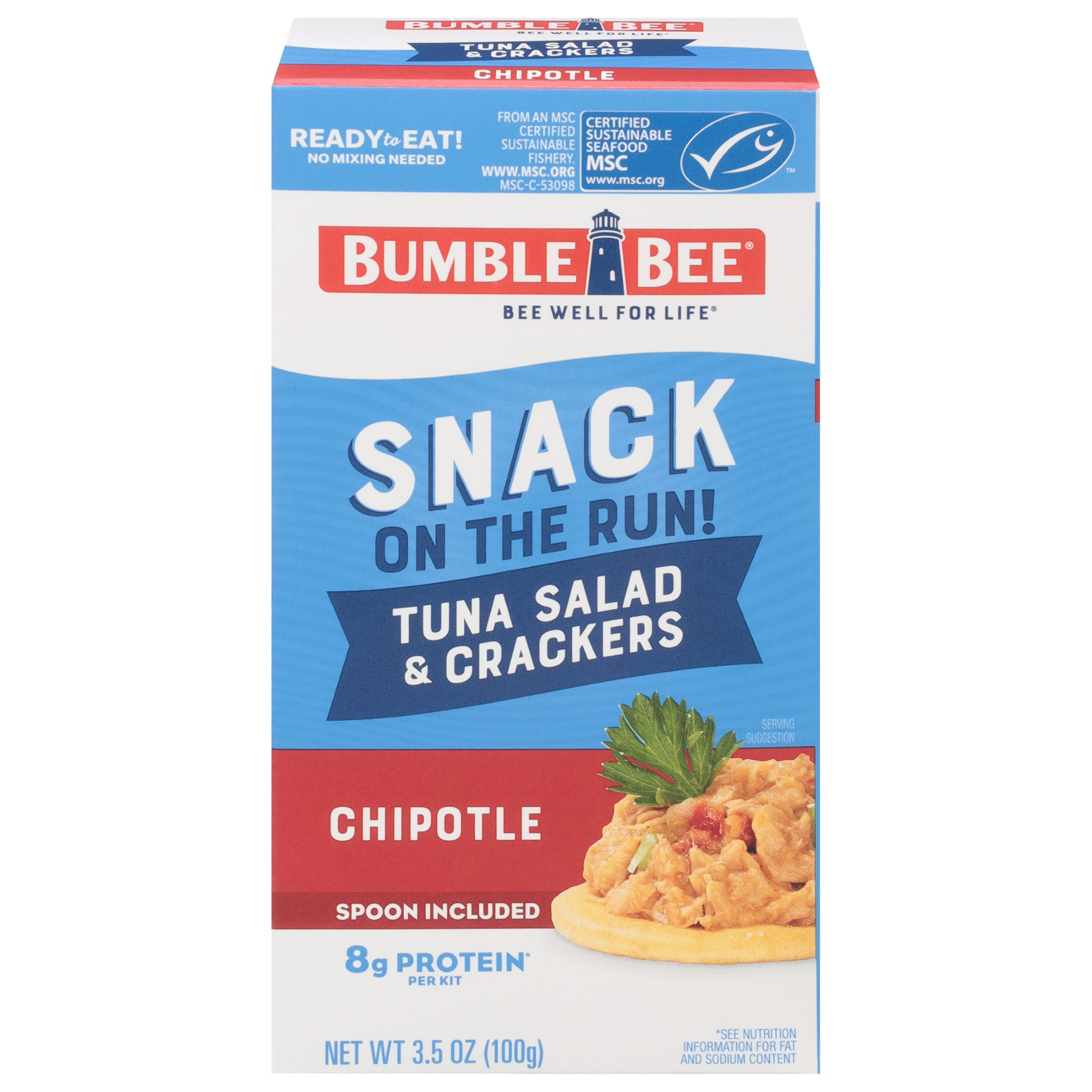 Bumble Bee Snack on The Run Chipotle Flavored Tuna Salad with Crackers Kit, 8g Protein per Serving, Ready to Eat, Shelf Stable Box, 3.5 oz