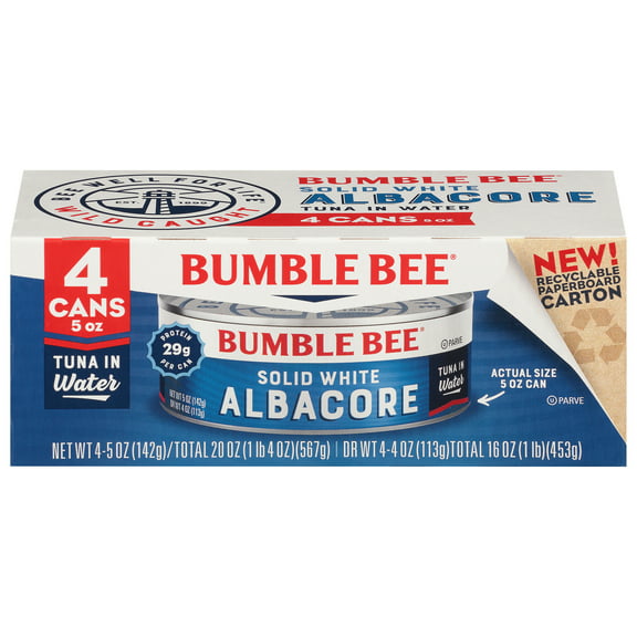 Bumble Bee Solid White Albacore Tuna in Water, 5oz (Pack of 4)