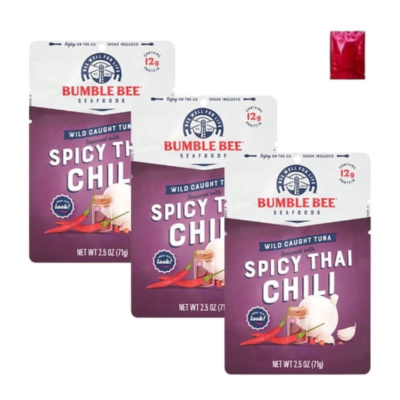 Bumble Bee Spicy Thai Chili Tuna, 2.5 oz Pouches (3 Pack) with BONUS LaPrima Morceau Bonbon | High Protein Ready-to-Eat Tuna | Spicy Thai Chili Flavor | On-the-Go Snack, Lunch, Travel, Meal Prep