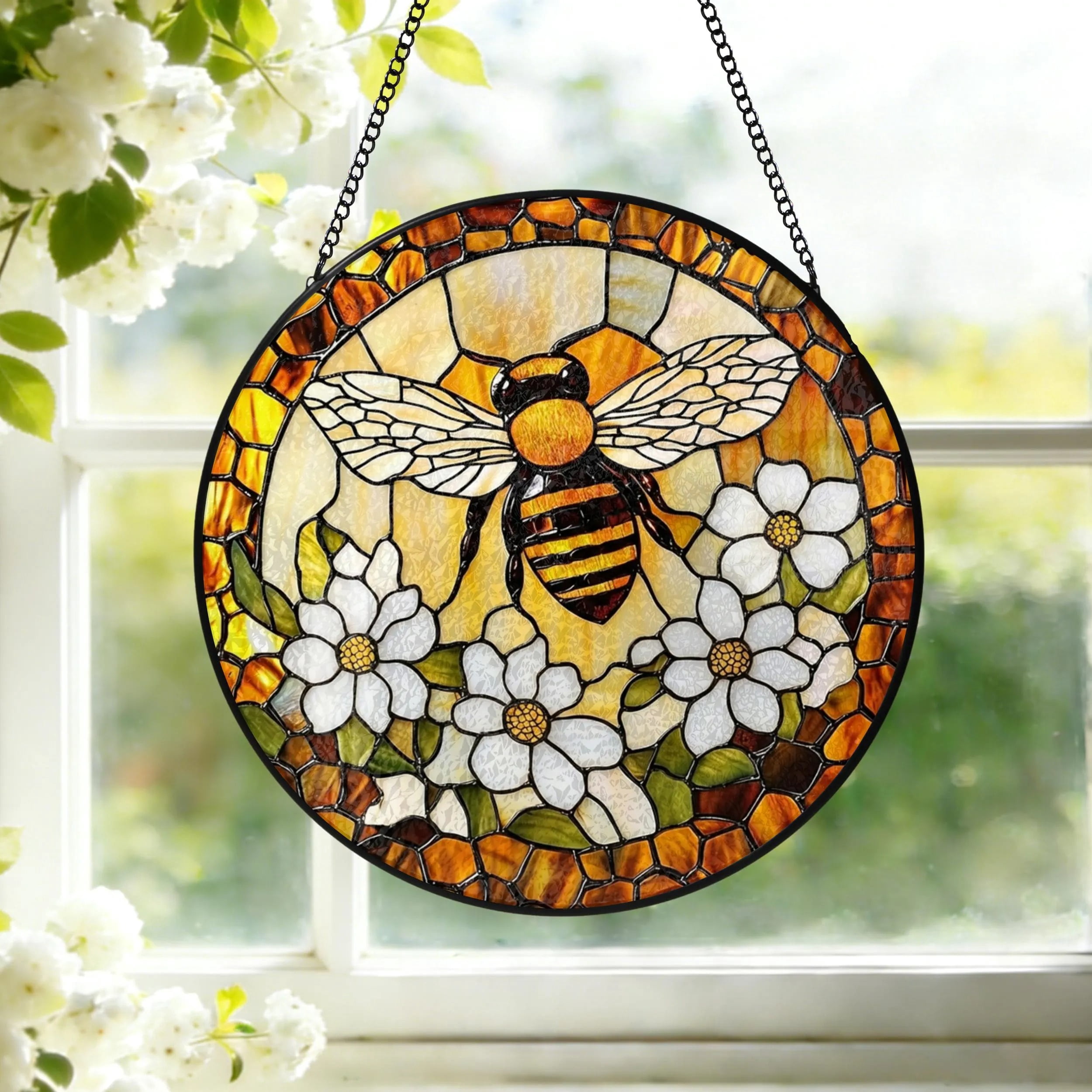 Bumble Bee Stained Glass Suncatcher, Bee Window Hanging, Garden Decor ...