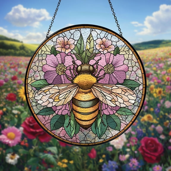 Bumble Bee Stained Glass Suncatcher - Window Hanging Art, Decorative Honey Bee Design, Gift for Bee Lovers, Window, Wall & Home Decor