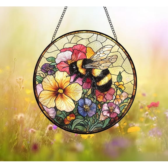 Bumble Bee Stained Glass Suncatcher Window Hanging, Insect Theme Decor, Gift for Nature Lovers
