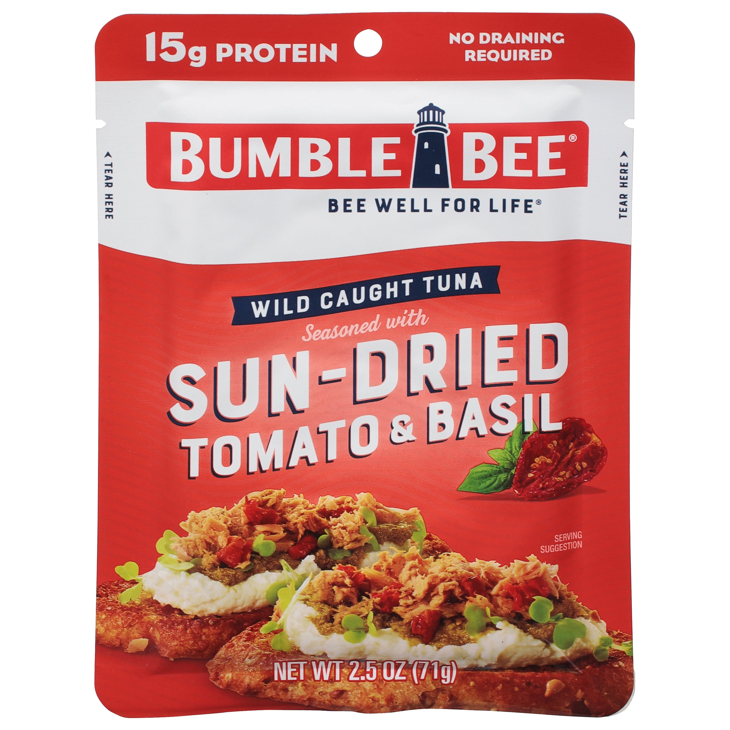 Bumble Bee Sun-Dried Tomato & Basil Seasoned Tuna, 2.5 oz Pouch -  Walmart.com