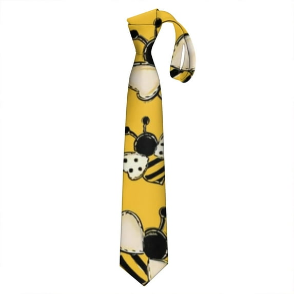 Bumble Bee Themed Wedding Tie - Queen Bee Print Satin Formal Necktie for Groomsmen & Prom (Wrinkle-Free, 3.34" Width)
