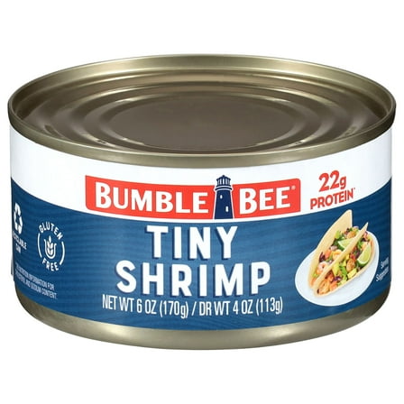 Bumble Bee Tiny Canned Shrimp, Gluten Free, 22g Protein Per Serving, Shelf Stable Can, 6 oz