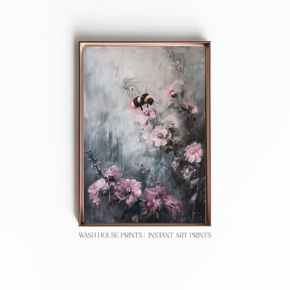 Bumble Bee Wall Art Moody Floral Poster Bee Honey Bee Art Bee Keeper Gift Moody Wall Art Pink Floral Wall Art Bee, 16x24 UNFRAMED