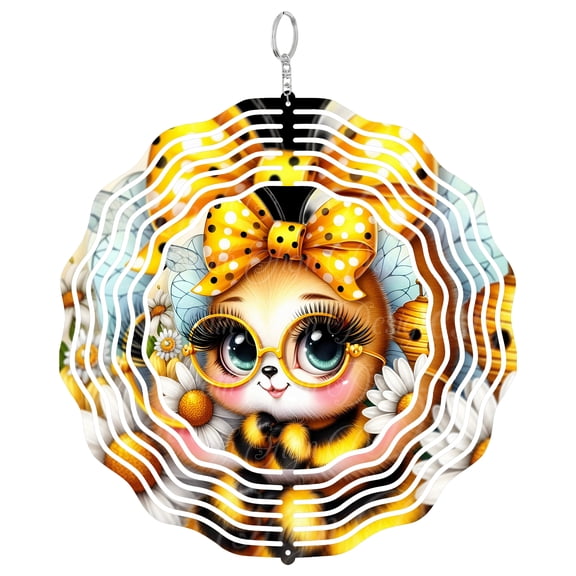 Bumble Bee With Glasses 3D Wind Spinner Stainless Steel Kinetic Art Summer Garden Decor Gift