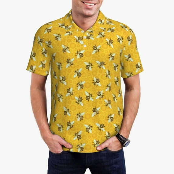Bumble Bees Casual T-Shirts Cute Hycomb Print Polo Shirt Turn-Down Collar Novelty Shirt Be
