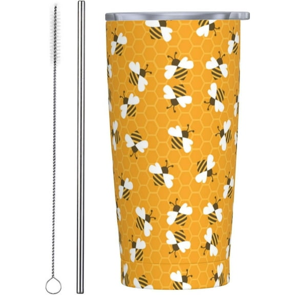 Bumble Bees Tumbler,Bees 20oz Stainless Steel Insulated Travel Tumblers,Travel Coffee Mug with Lid and Straw Water Bottle Drink Tumbler Cups Gifts for Women Men Lovers