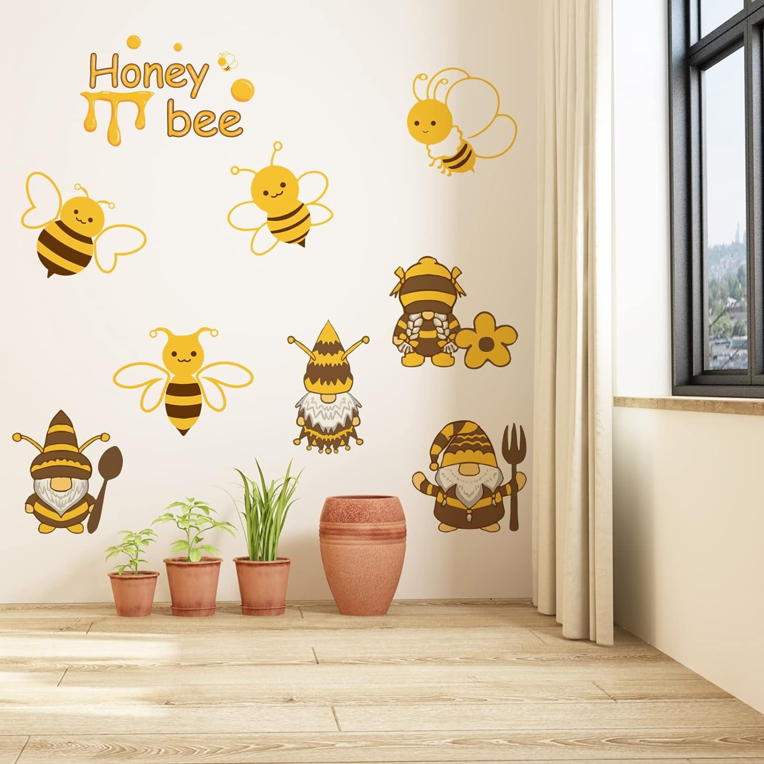 Bumble Bees Wall Stickers Peel and Stick Wall Decals Removable Vinyl Wall Stickers for Nursery Bedroom Honey Farm Store Wall Art Decor Cute Wasp Gnomes Wall Decal Wallpaper Murals 41cmx3.5cmx3.5cm