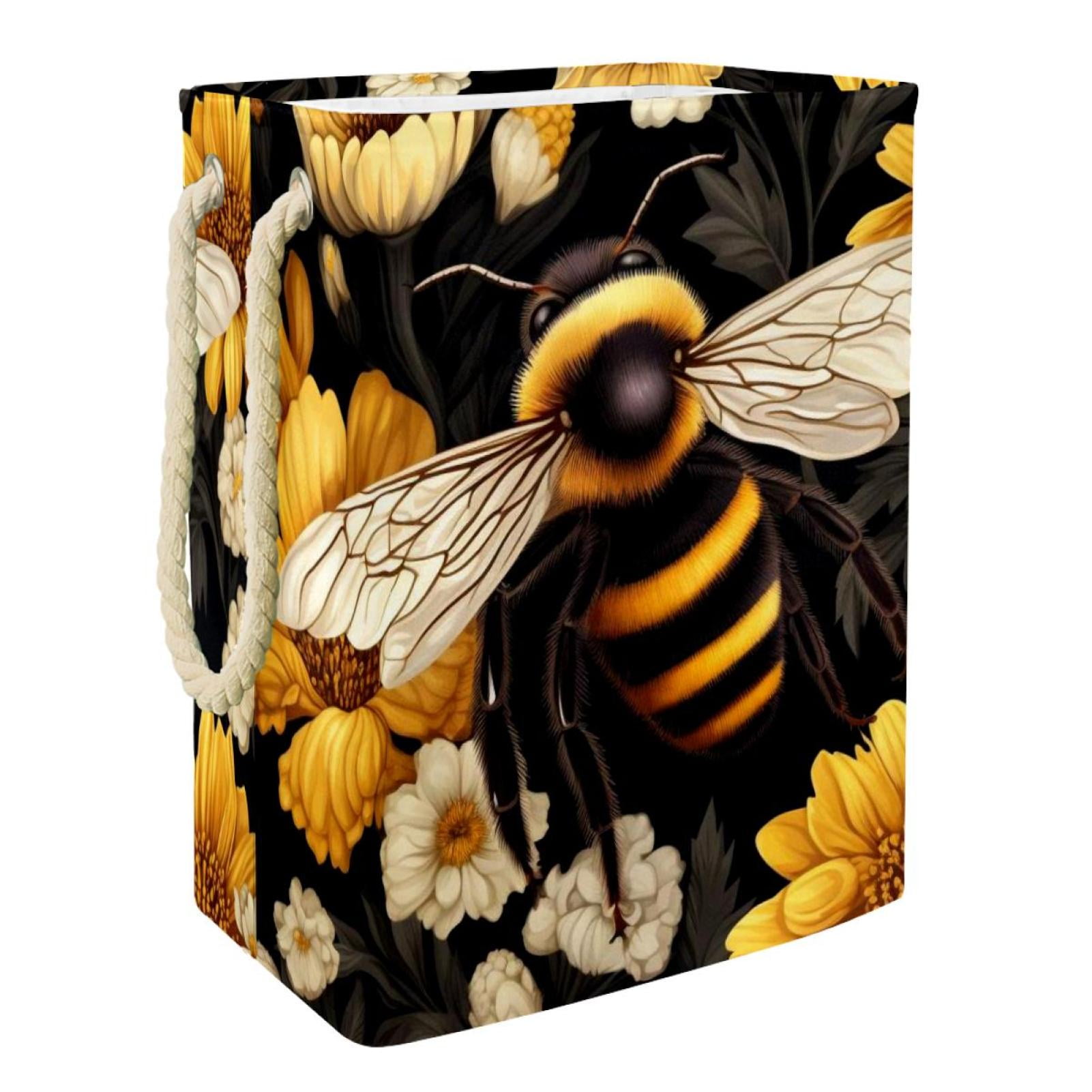 Bumble Bees on Blossom Flower Laundry Hamper, Collapsible Laundry