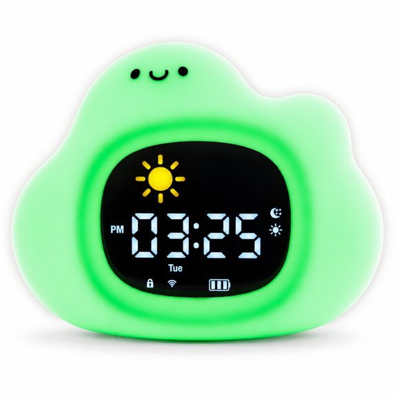 Bumble & Bright Go & Glow Cloud Kids Nightlight Alarm Clock with Sound Machine - App-Controlled OK to Wake Clock for Kids Ages 410, Color-Changing RGB Night Light, Dual Alarm, Free App