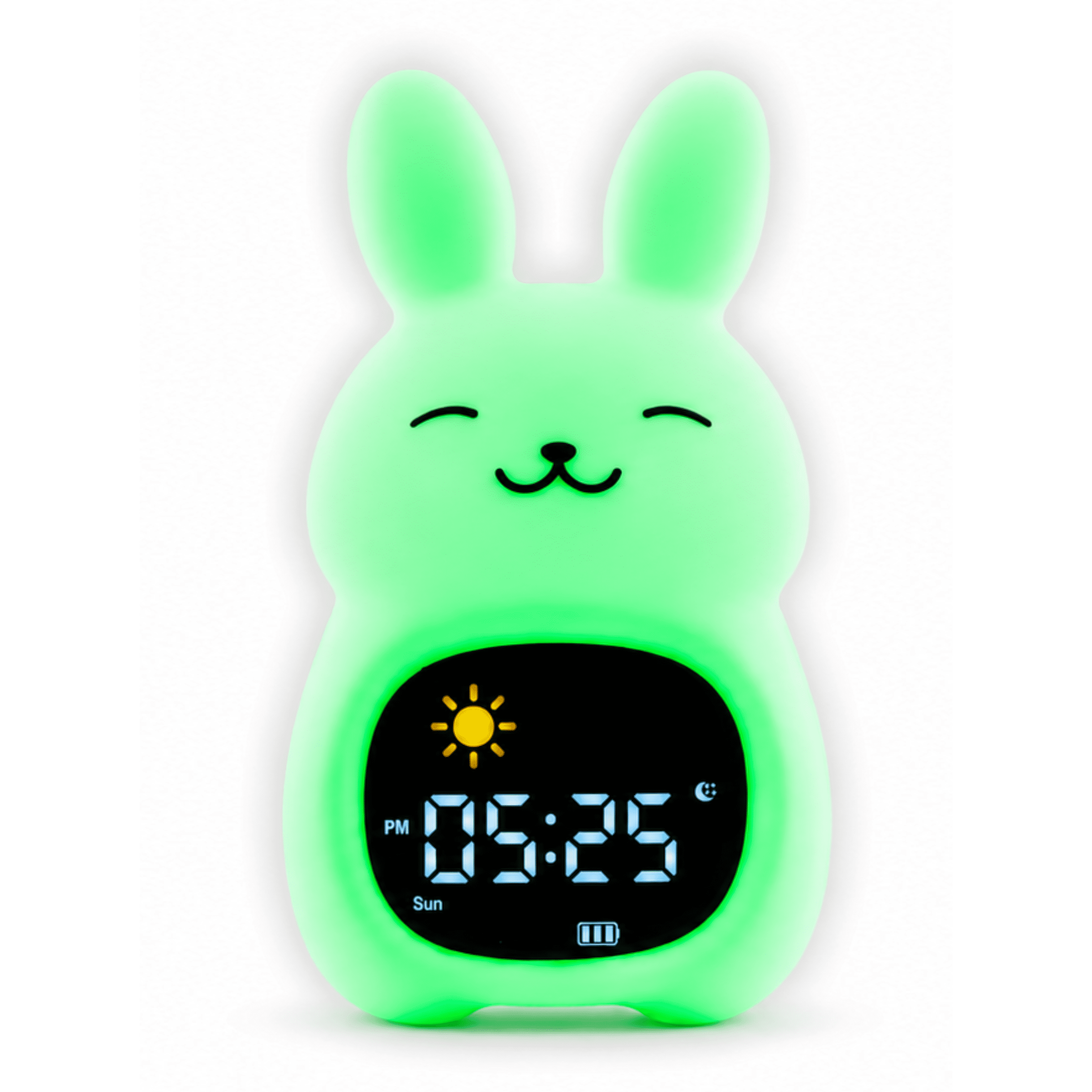 Bumble & Bright Kids Alarm Clock – App-Controlled Sleep Trainer with 8 Night-Light Colors, 6 Soothing Sounds & Backup Battery – USB-C Corded Bunny Clock for Boys & Girls