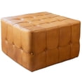thumbnail image 1 of Bumble Mid-Century Modern 30-inch Square Genuine Leather Ottoman inTan, 1 of 3