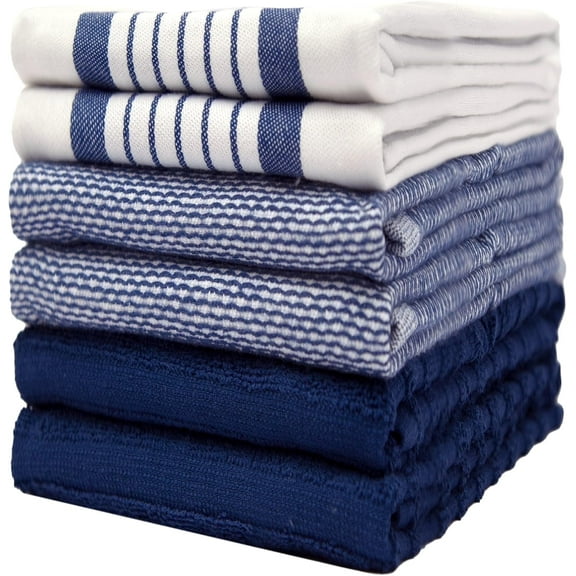 Bumble Premium Kitchen Hand Towels | 100% Cotton 16” x 26” | Absorbent Dish Cloths | 6 Pack (Navy)