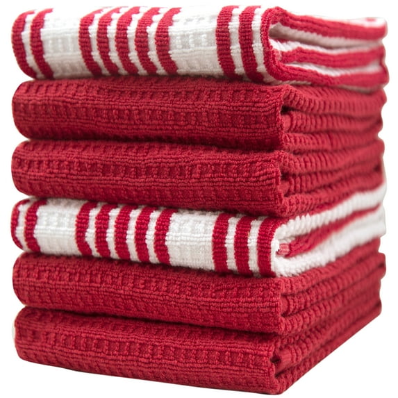 Bumble Premium Kitchen Hand Towels | 100% Cotton 16” x 28” | Absorbent Dish Cloths | 6 Pack (Red)