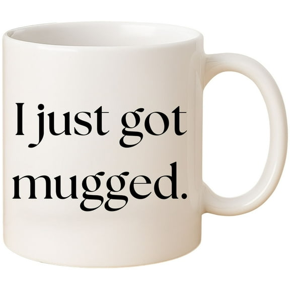 Bumble The Bee™ Funny Coffee Mug – “I Just Got Mugged” 11 oz White Cup – Great Gift for Friends, Coworkers & Coffee Lovers